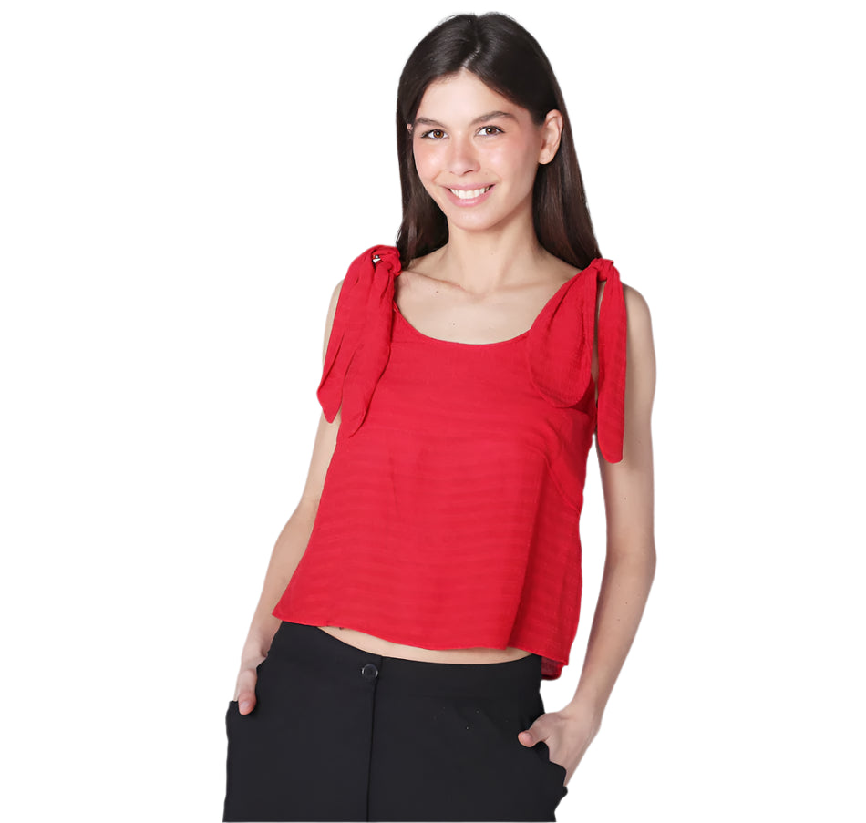 Compania Fantastica Textured Tie Tank Top in Blue or Red