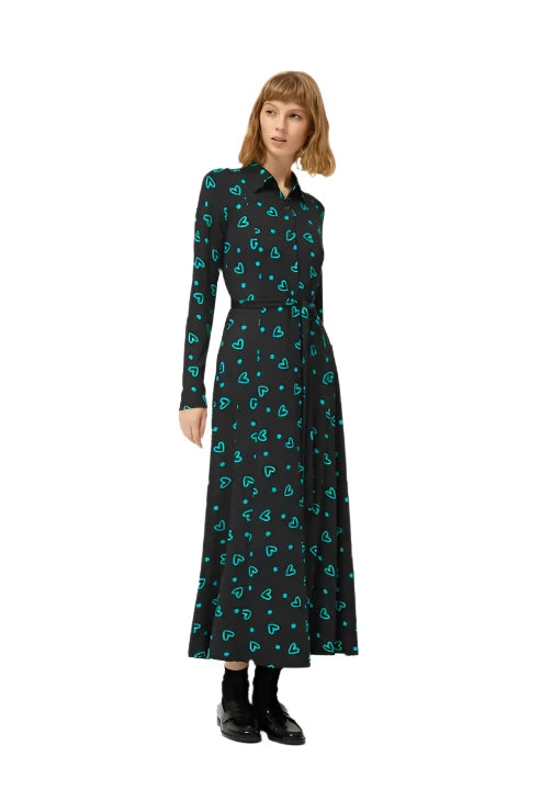 Compania Fantastica Long shirt dress with green heart print
