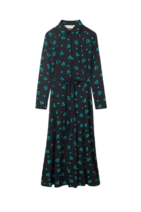 Compania Fantastica Long shirt dress with green heart print