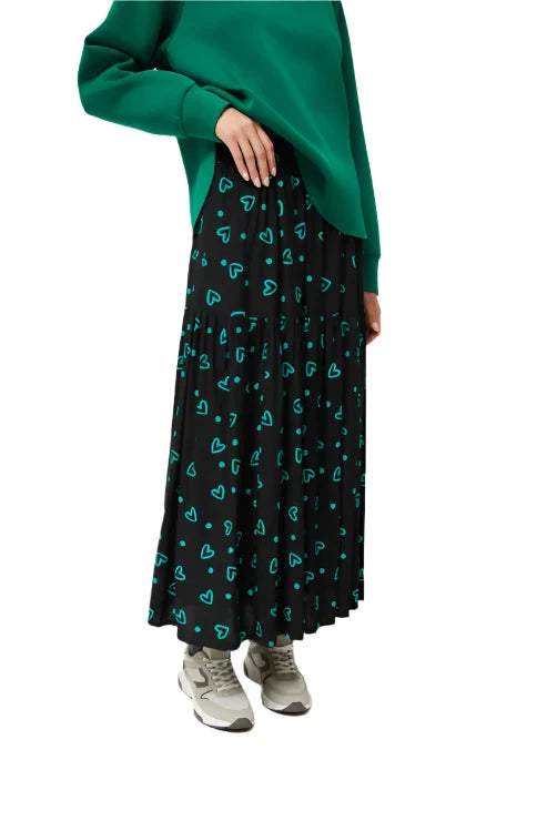 Compania Fantastica Long Skirt with Green Heart Print