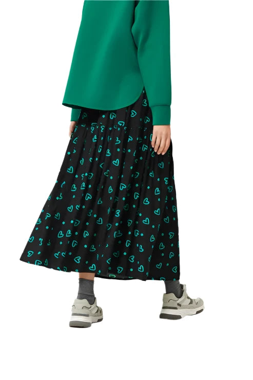 Compania Fantastica Long Skirt with Green Heart Print