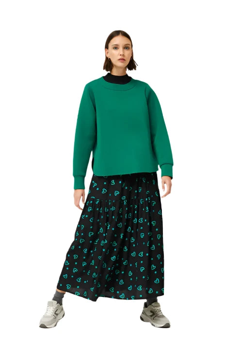 Compania Fantastica Long Skirt with Green Heart Print
