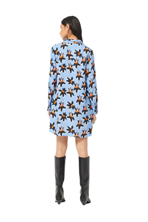 Compania Fantastica Blue Calatea floral print short dress