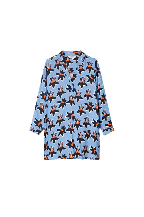 Compania Fantastica Blue Calatea floral print short dress