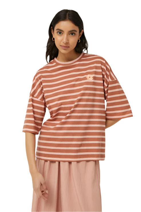 Compania Fantastica Striped Shirt with Flower Patch