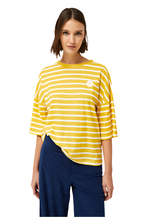 Compania Fantastica Striped Shirt with Flower Patch