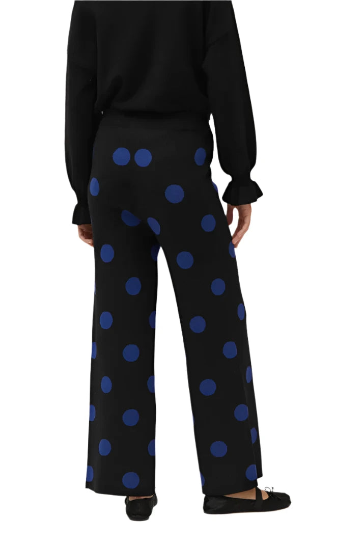 Compania Fantastica Blue polka dot printed jacquard knit pants