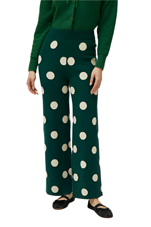 Compania Fantastica White polka dot printed jacquard knit pants