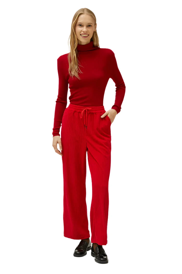 Red elastic waist corduroy pants