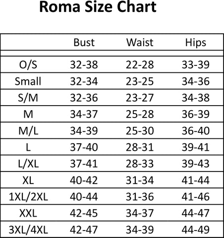 Roma Size Chart – SassyAssyClubwear