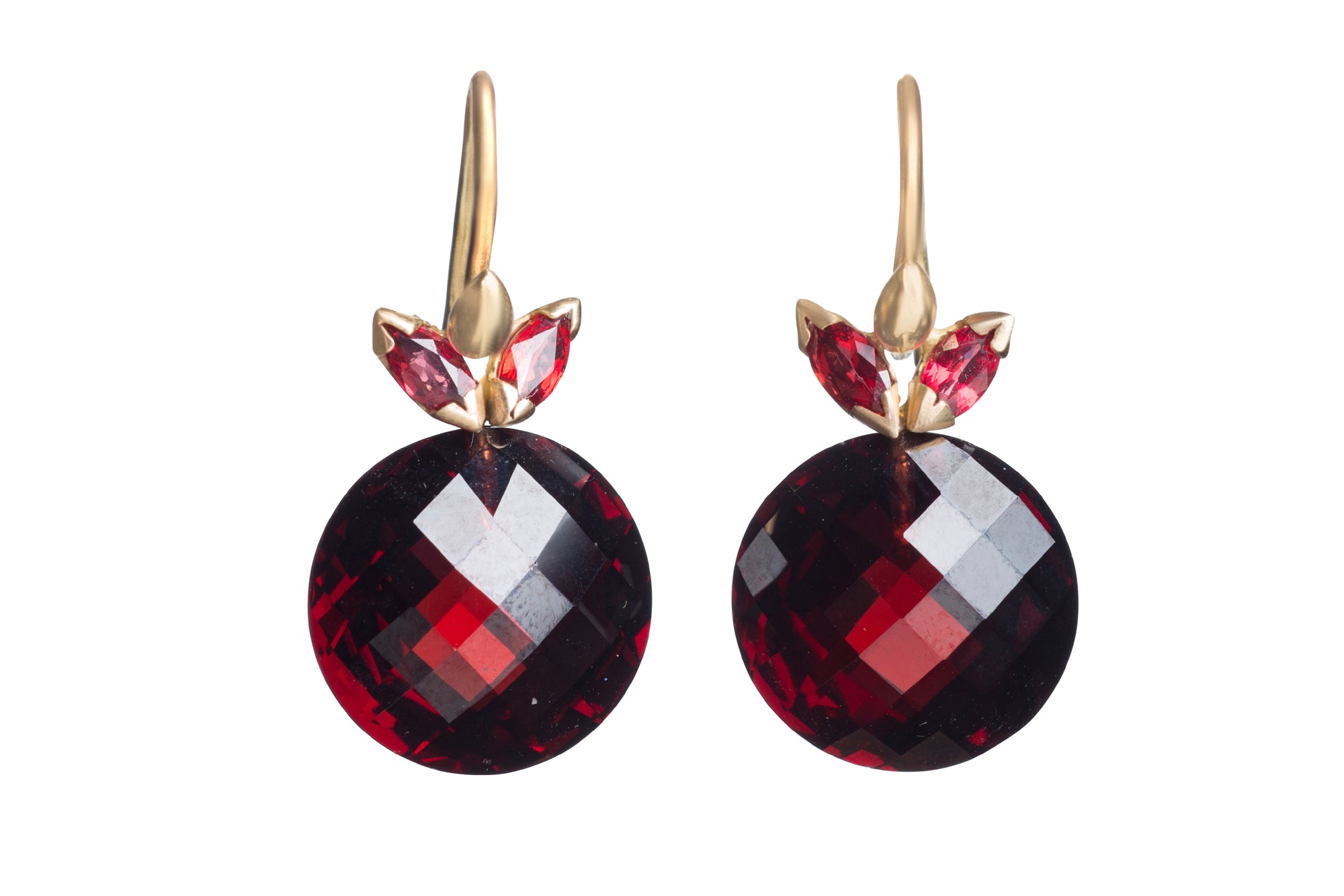 Faceted Red Garnet Discs with Cherry Red Sapphire Wings Earring