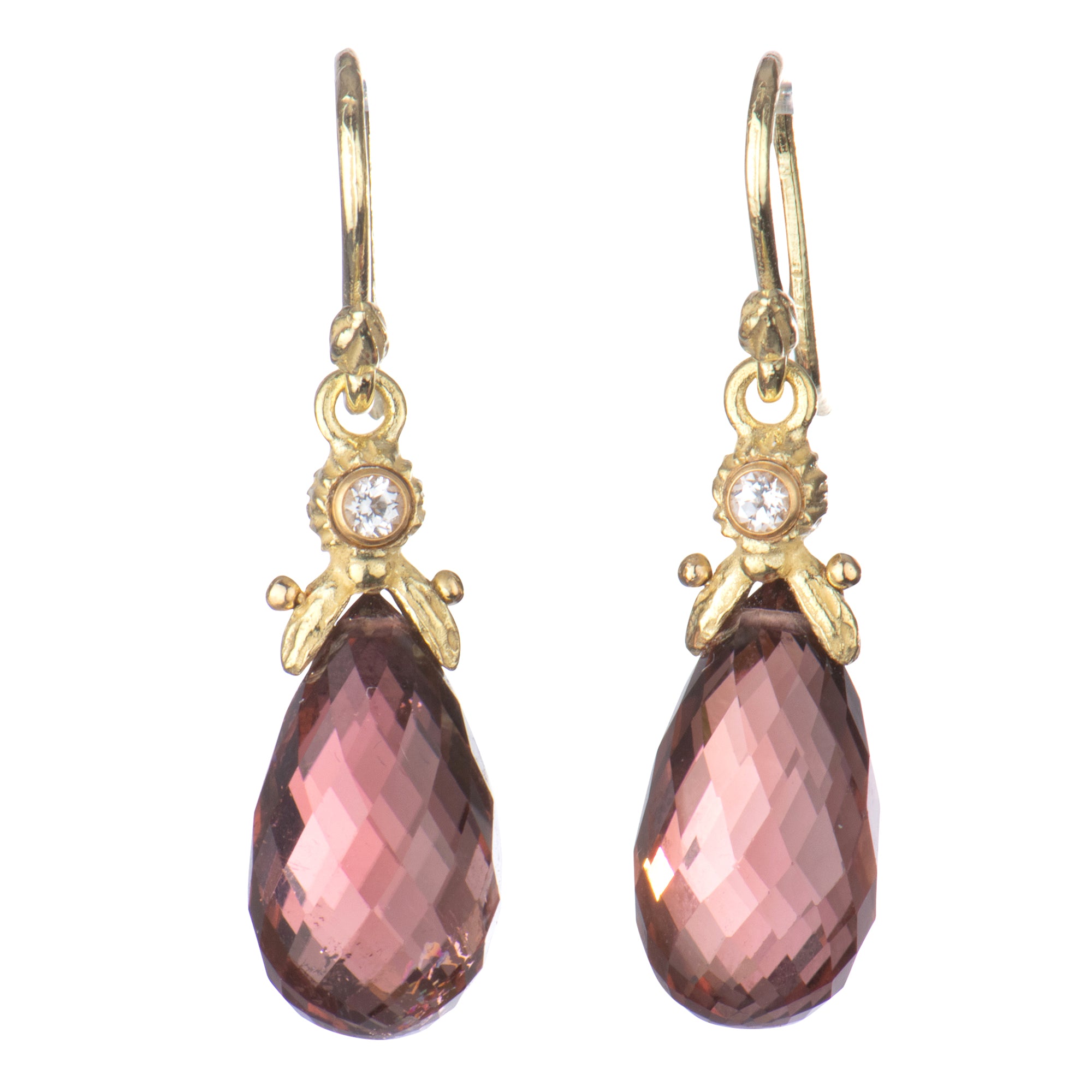 Faceted Garnet Briolette 18k Dangle Earrings