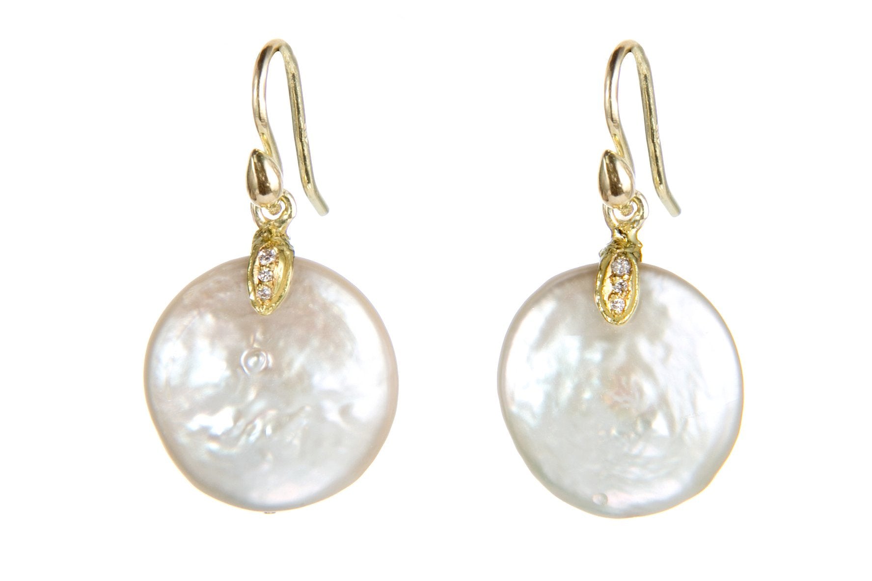 Freshwater Coin Pearl And Diamonds Earrings Gabrielle Sanchez