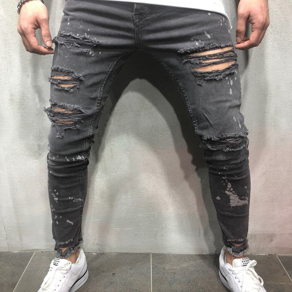 Black Ripped Jeans for Men / High Street Slim Fit Men's Skinny Jeans ...