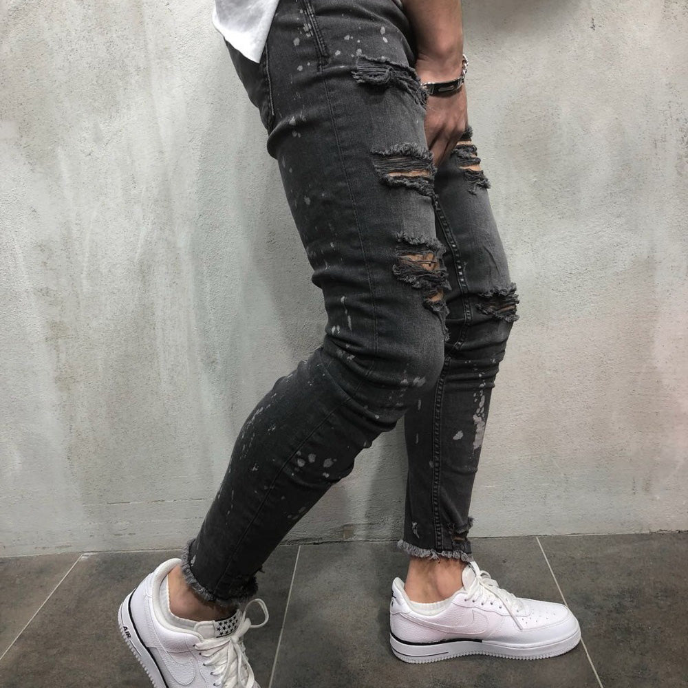 Black Ripped Jeans for Men / High Street Slim Fit Men's Skinny Jeans ...