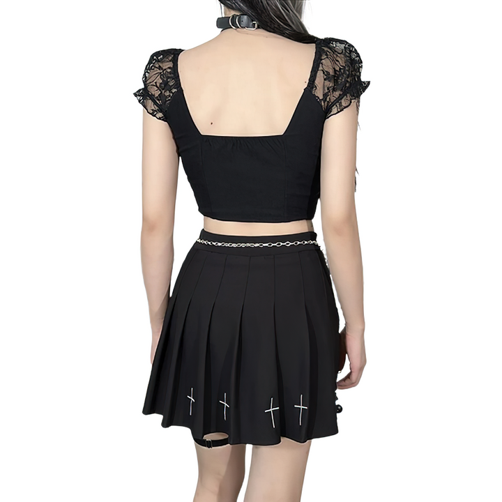 Gothic Lace Splicing Female Top / Sexy Steampunk Hollow Out Deep V-Neck ...