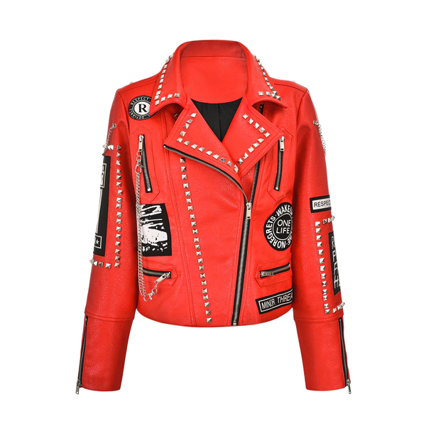 Female Soft Pu Leather Jacket with Rivets Beading / Cropped Outerwear ...