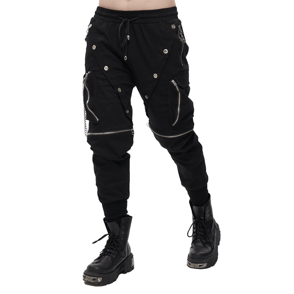 Punk Cargo Pants With Metal Buttons / Gothic Black Detachable Trousers ...