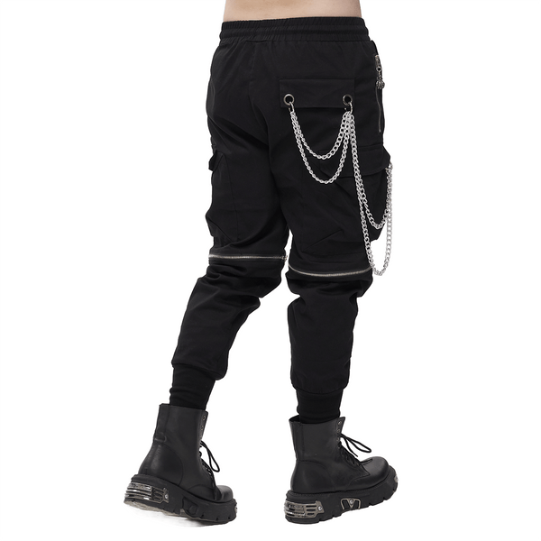 Punk Cargo Pants With Metal Buttons / Gothic Black Detachable Trousers ...