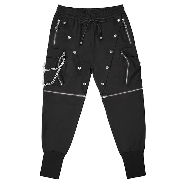 Punk Cargo Pants With Metal Buttons / Gothic Black Detachable Trousers ...