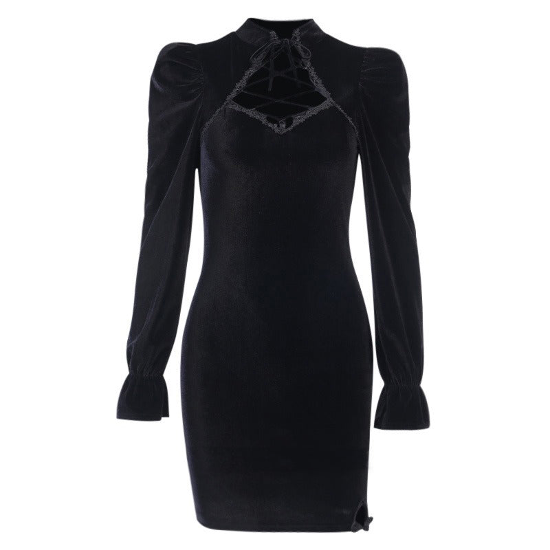 Vintage Gothic Dress Black / Elegant Black Velvet Dress for Women ...