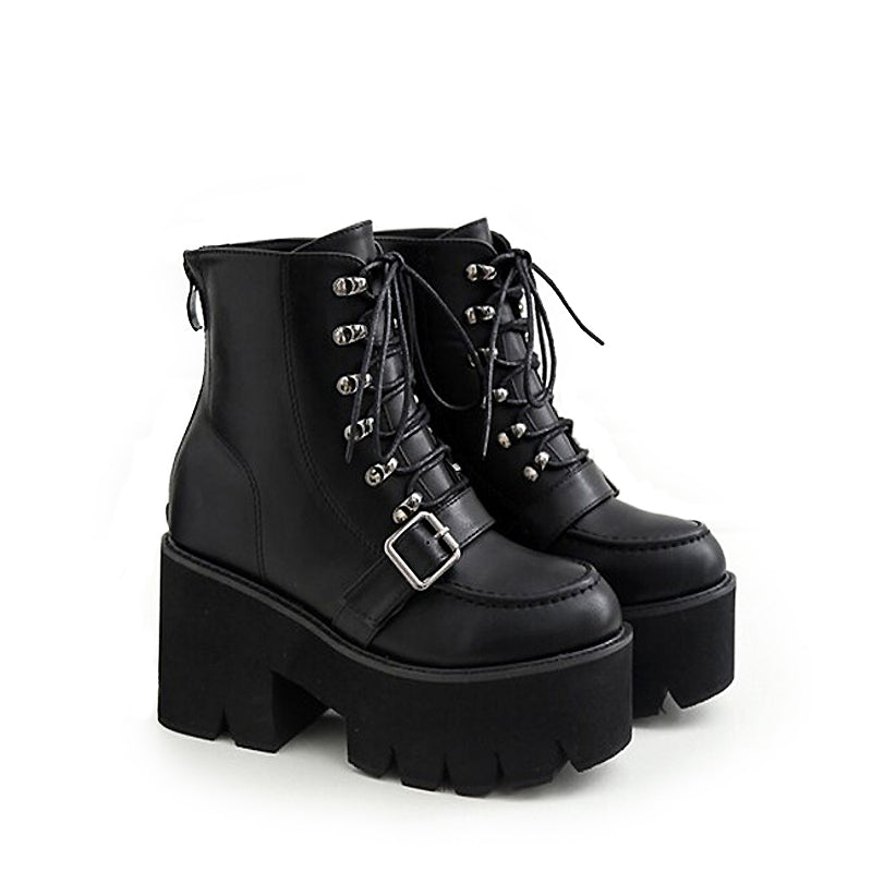 Women Lace-Up Cross-tie Platform Boots 