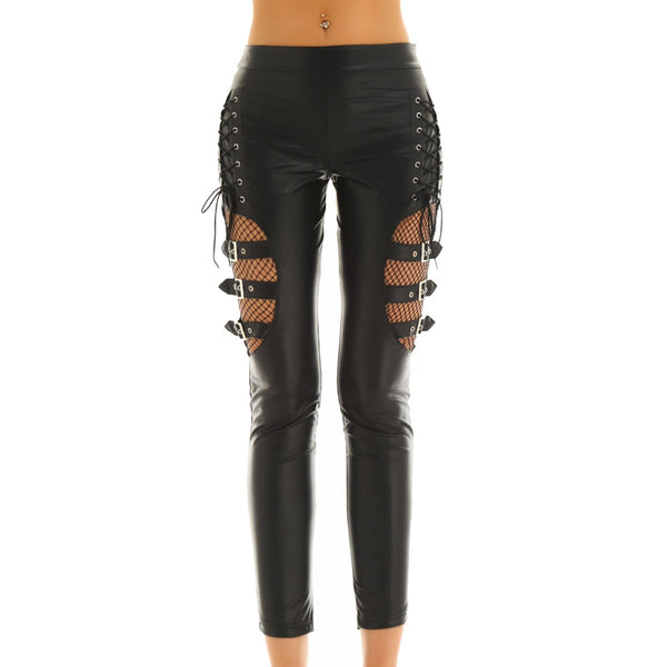 Women's Black Faux Leather Pants / Slim Stretchy Trousers in Black ...
