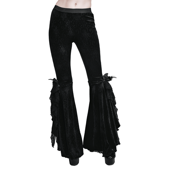 Women's Gothic Stylish Flared Trousers / Casual Black Embroidery Wide ...