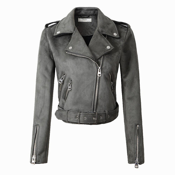 Women's Motorcycle Jacket / Female Short Biker Coat With Belt / Rocker ...