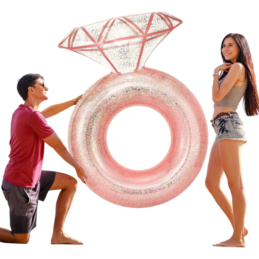 Sparkle up your pool party with this giant inflatable diamond ring.