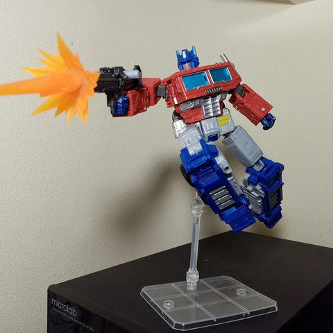 An action figure mounted onto an action figure display stand