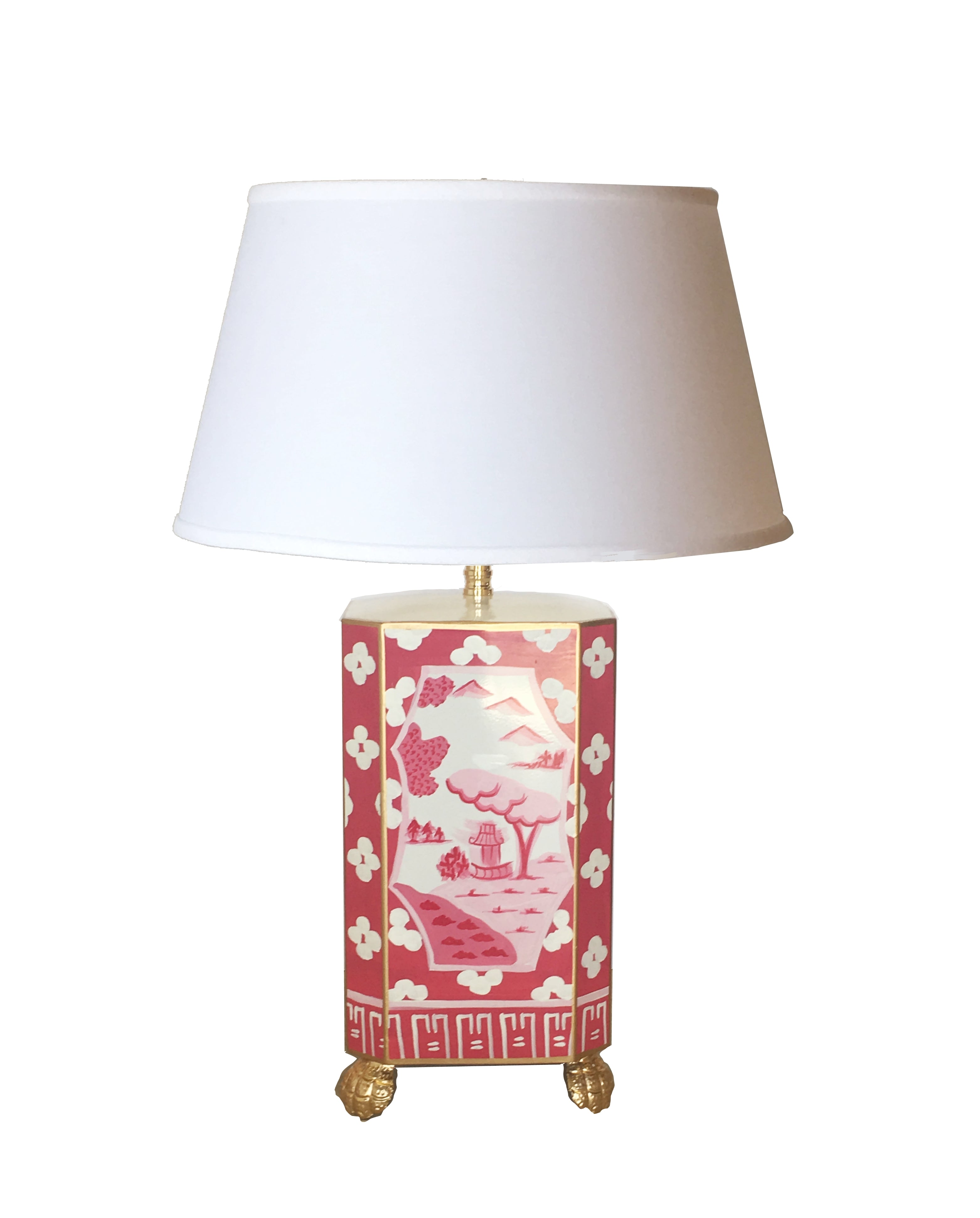 Dana Gibson Canton in Pink Lamp with White Shade, Small