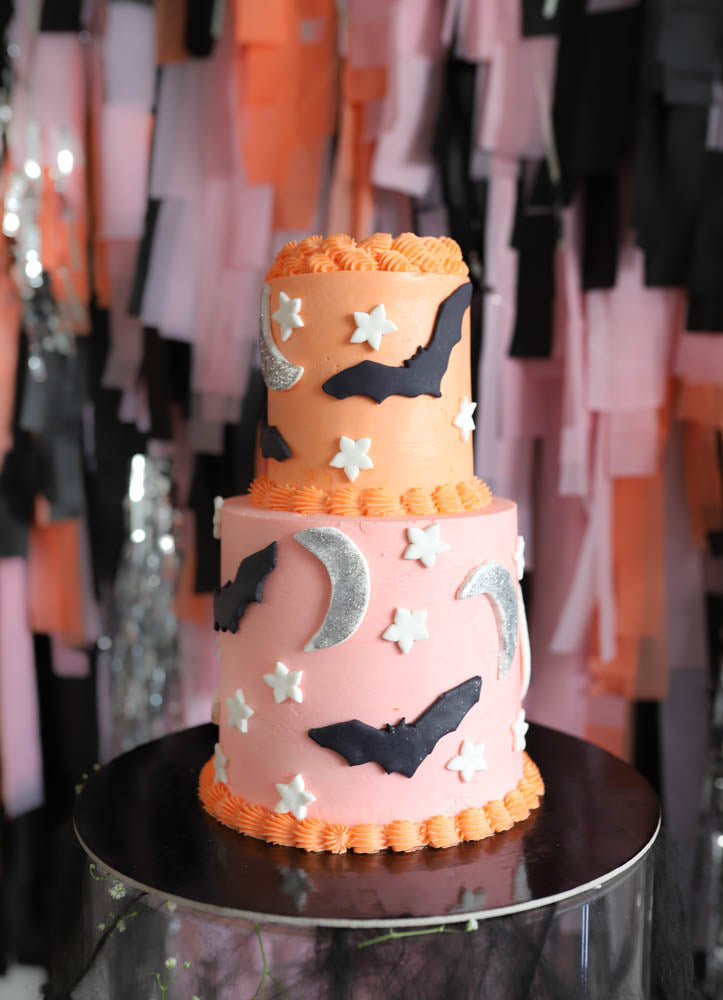 Covid Halloween Spooktacular Cake based of Meri Meri's Sparkle Bat Collection - A Little Confetti Party Blog