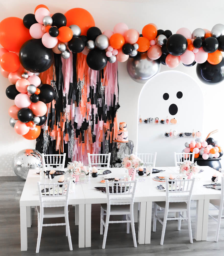 Covid Halloween Spooktacular Spooky Night, Pink Halloween, Traditional Halloween, Balloon Garland and Fringe Backdrop, Meri Meri Halloween Collection Neon Ghost 