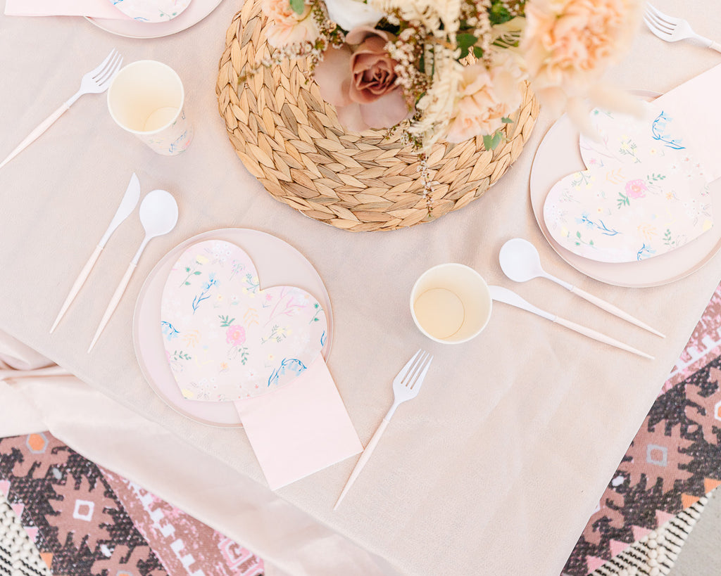 Wildflower heart plates Blush Bella cutlery Boho Party