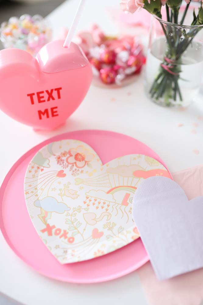 Valentine's Table with Meri Meri Doodle Plates,  Sweet Talk Tumblers from A Little Confetti