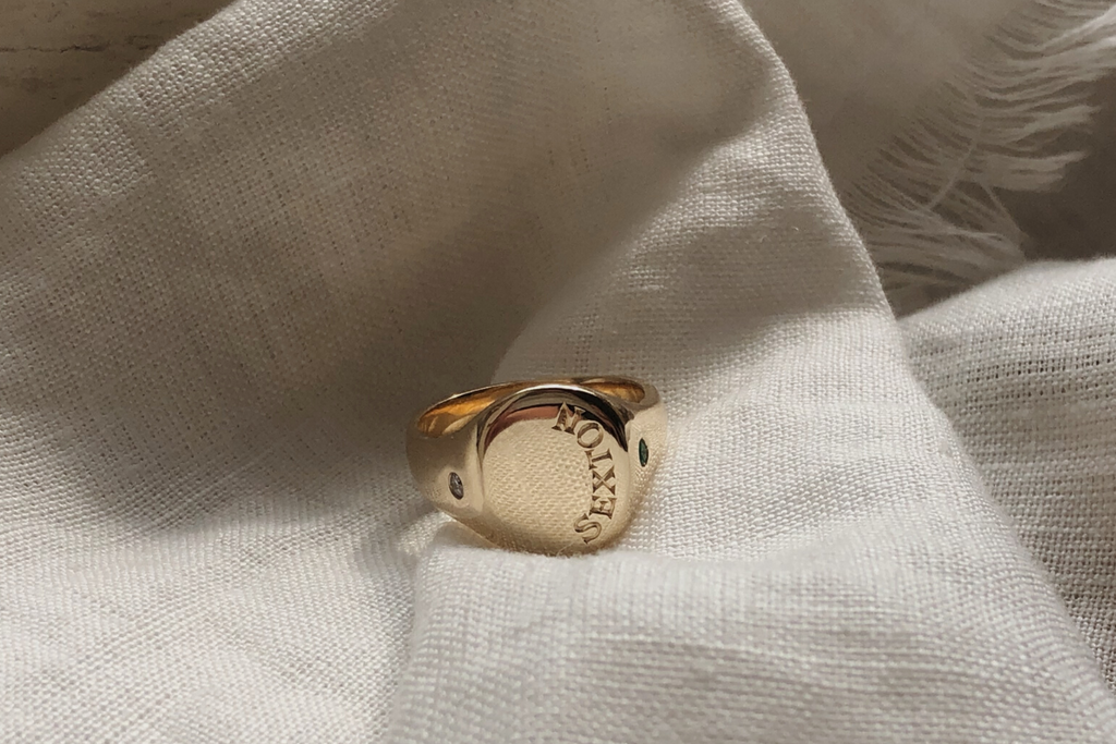 RUUSK modern family heirlooms. Bespoke gold engraved signet ring.