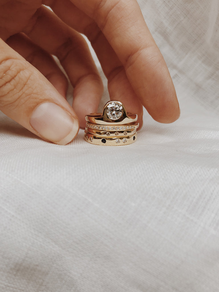 RUUSK bespoke Engagement ring stack with Diamonds and Sapphires