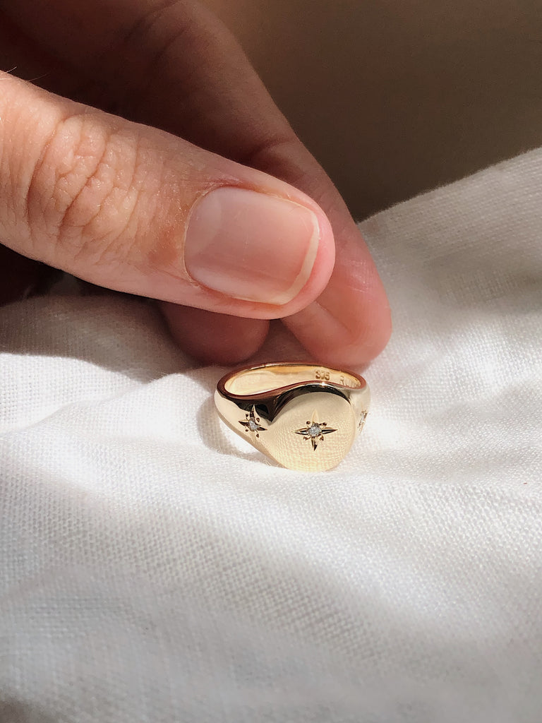 Solid Gold Signet Ring with birthstones made in Australia, beautiful Christmas gift ideas