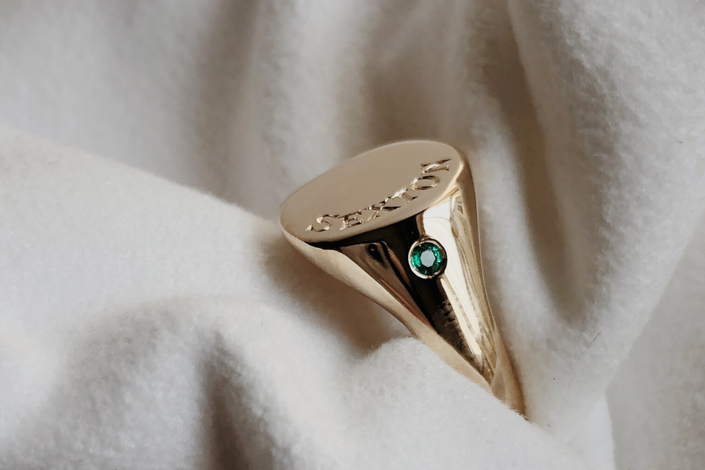 RUUSK bespoke gold engraved signet ring.
