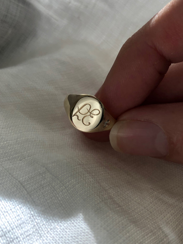 custom signet ring with engraving and true north diamond star - RUUSK jewellry