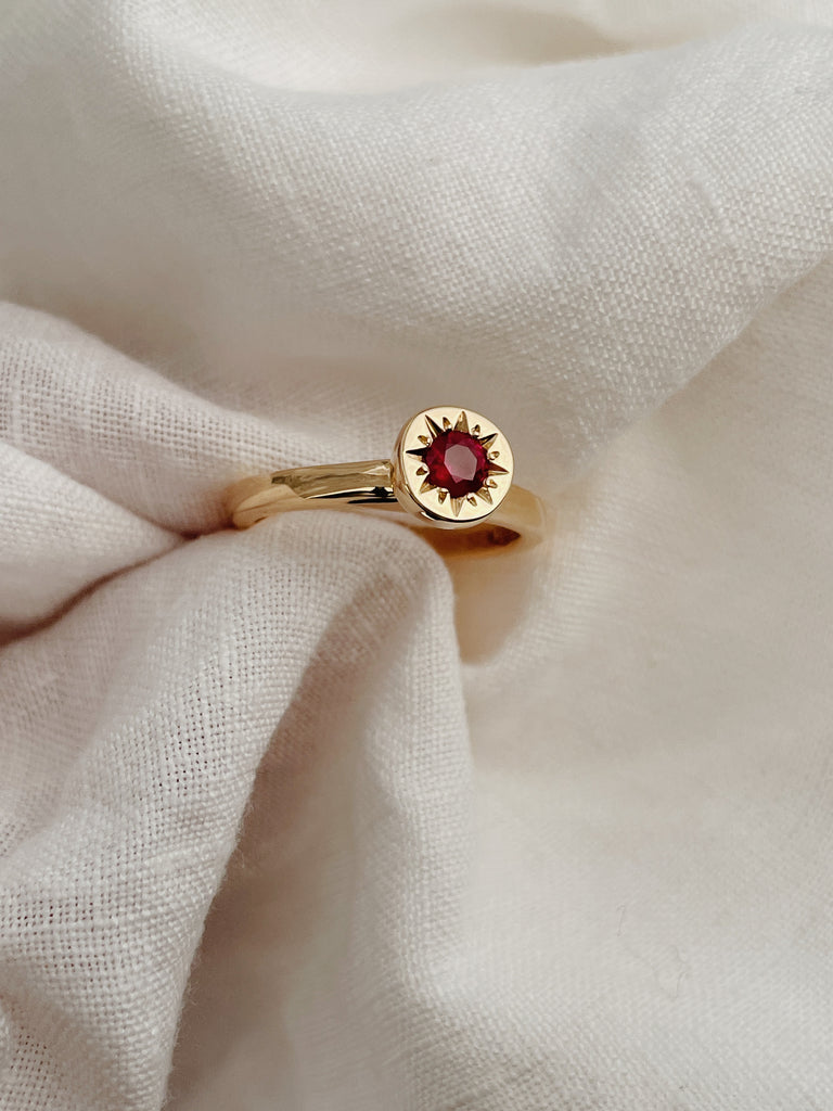 Solid Yellow Gold Ruby Solitaire Hand Carved and made in Sydney and Newcastle, Australia