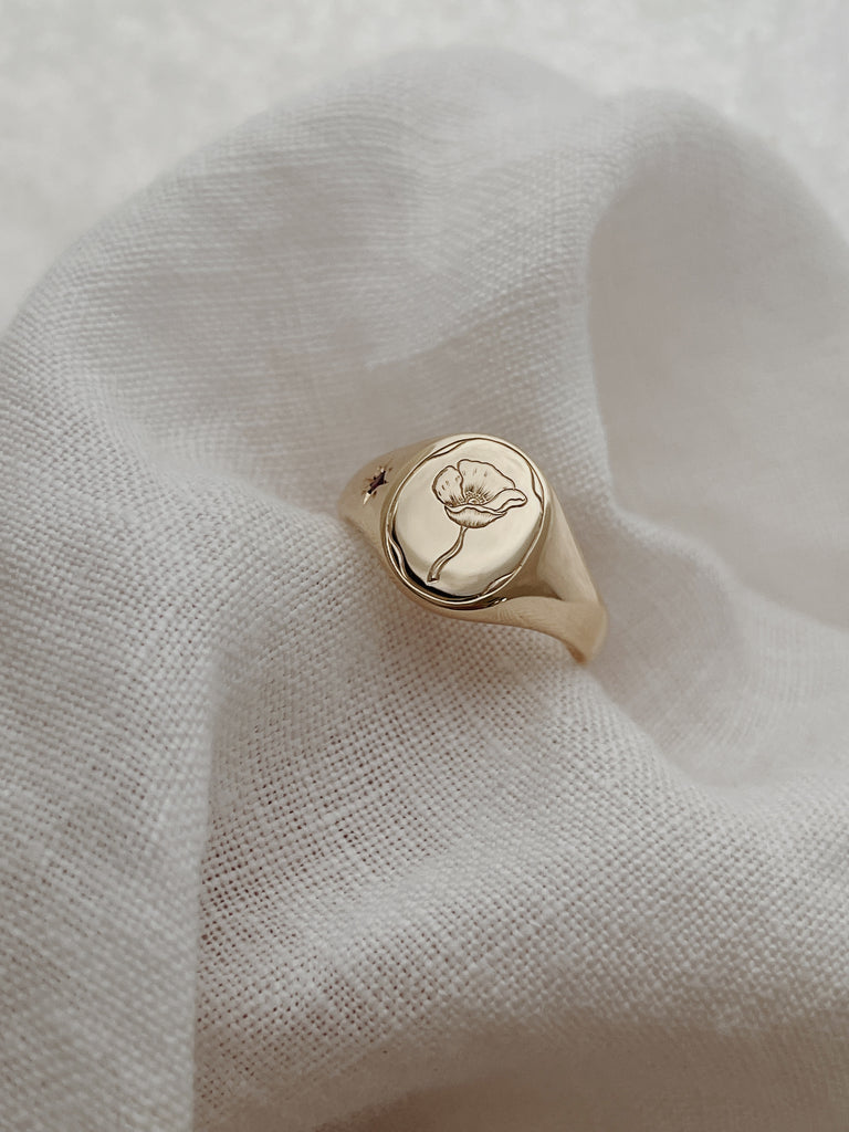 Solid Gold Signet Ring with Hand Engraving