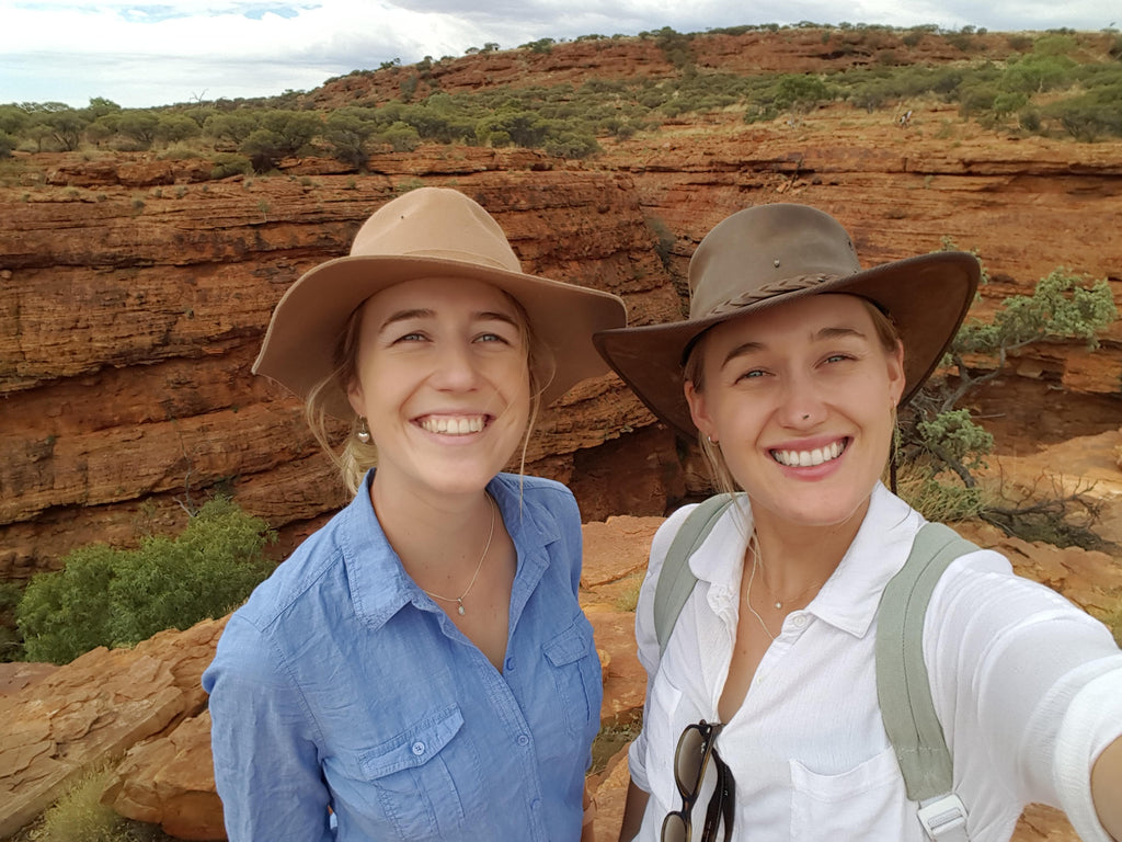 Bec and Mel on her farm in NSW. Her yellow sapphire necklace was mined from here. RUUSK jewellry