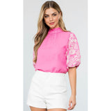 Isabella Pink Embroidered Sleeve Thml Top