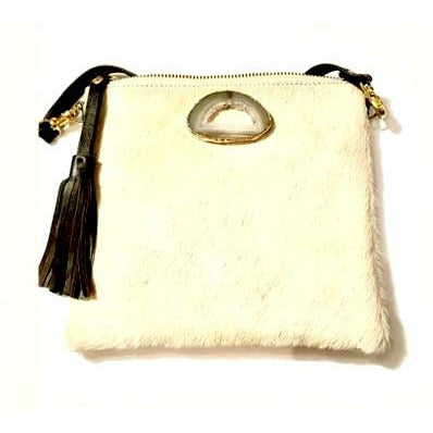 Brio Agate Light Tan Tassel Cowhide Crossbody Handbag