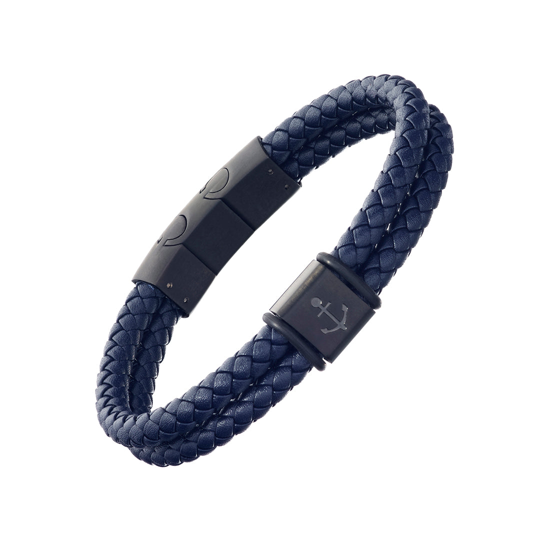 Braided Leather Bracelet with Stainless Steel Anchor Detail - LINK UP product image