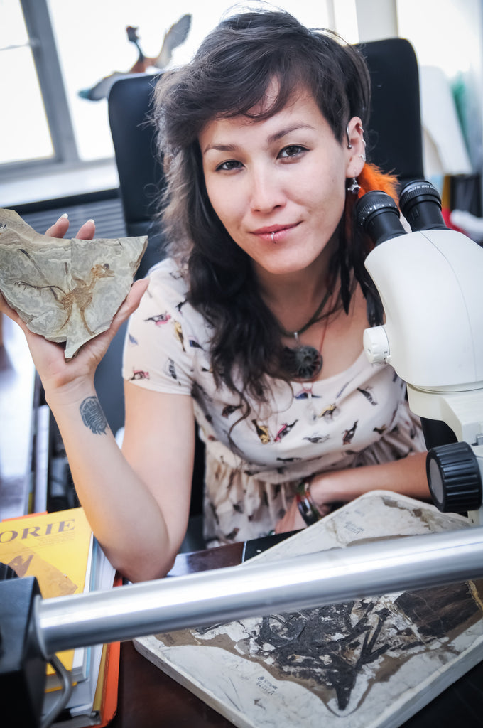 Jingmai in her lab, with a fossil bird. Credit: Jingmai O'Connor, Chinese Academy of Sciences (CAS, IVPP)