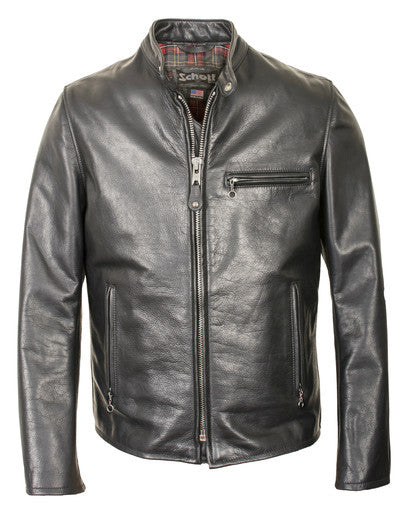 Schott 530 Waxed Black Natural Pebbled Cowhide Café Leather Jacket – K ...