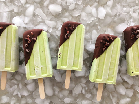 Matcha Mint Chip Popsicles with Chocolate Magic Shell with JOYÀ's Focus Superblend